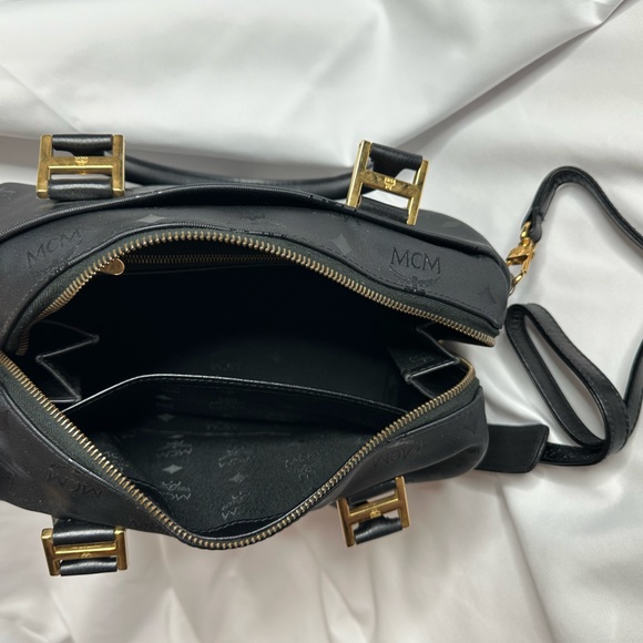 MCM Black Visetos Nylon & Leather Boston Style Crossbody Satchel Bag ~EUC - Picture 8 of 13